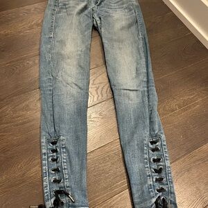 True religion Halle Washed Blue Lace-Up Hem Women’s mid rise skinny Jeans